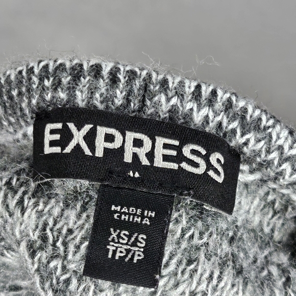 Women Express Gray Wool Mohair Long Sleeve Chevron Striped Pullover Sweater XS S - Picture 4 of 7